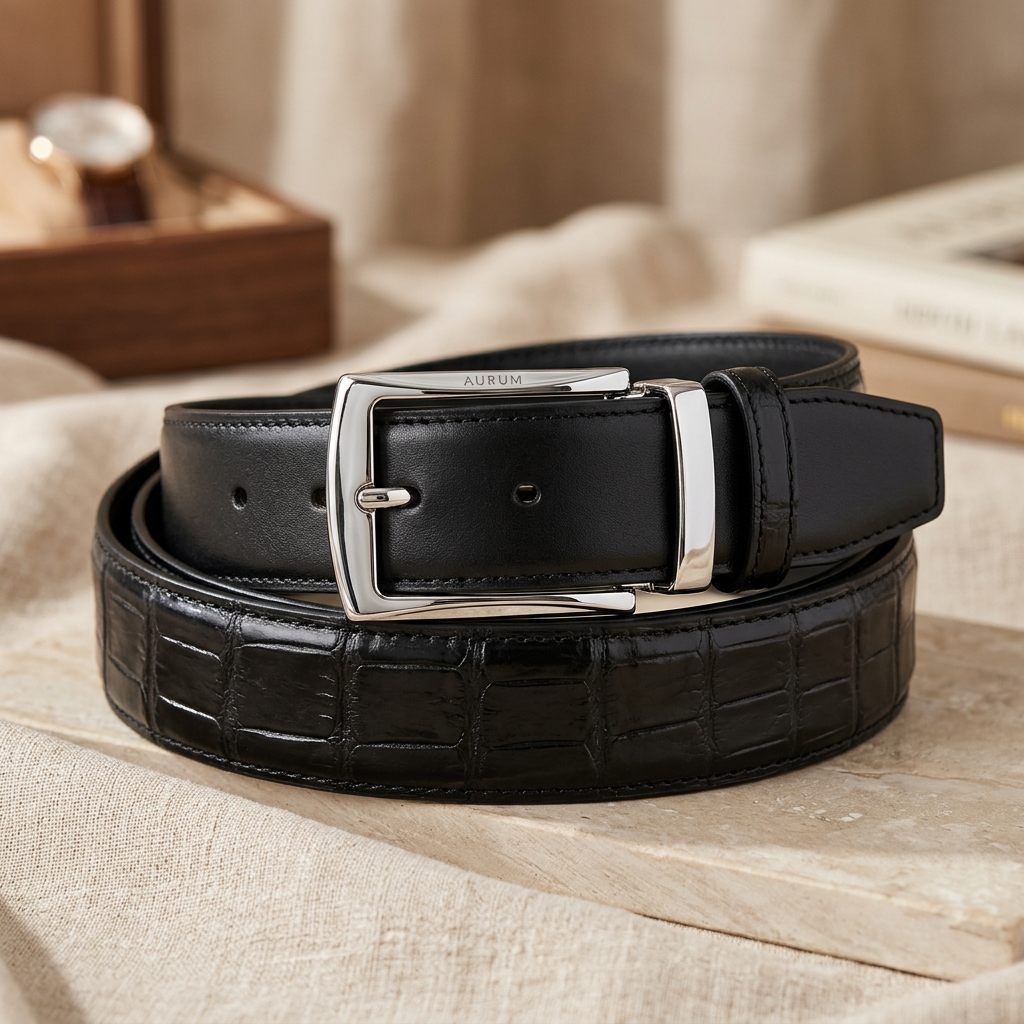 Ceinture Double Face Alligator Pattern