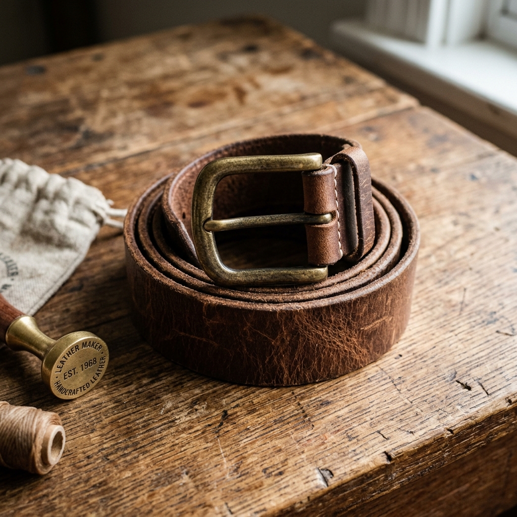 Ceinture Double Face Cuir Full Grain Vintage